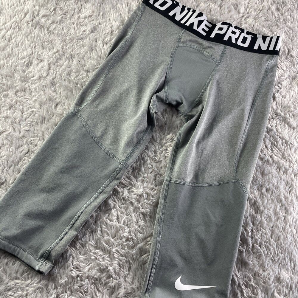 Nike Pro Leggings Youth Medium Gray White Black Cropped Dri-Fit Performance